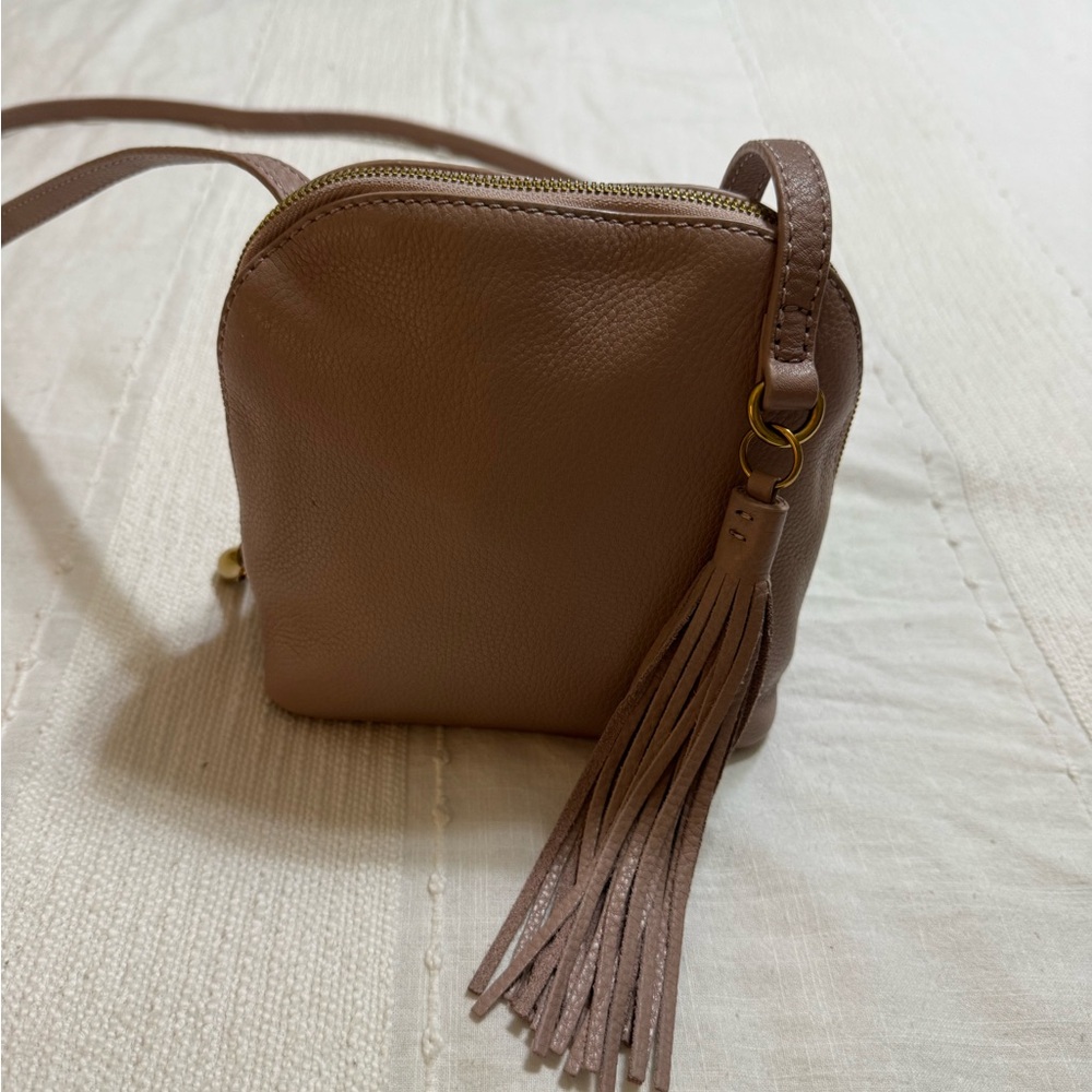 HOBO Nash Pebbled Leather Crossbody Bag (Lotus) in Blush Pink with Gold Accents